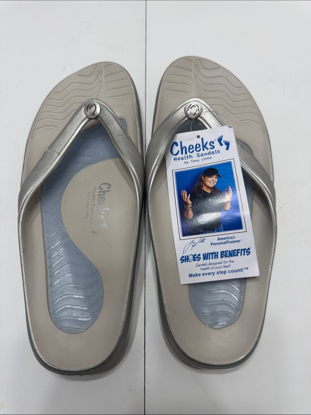 Metallic Tone Cheeks Health Sandals with Gray Footbed